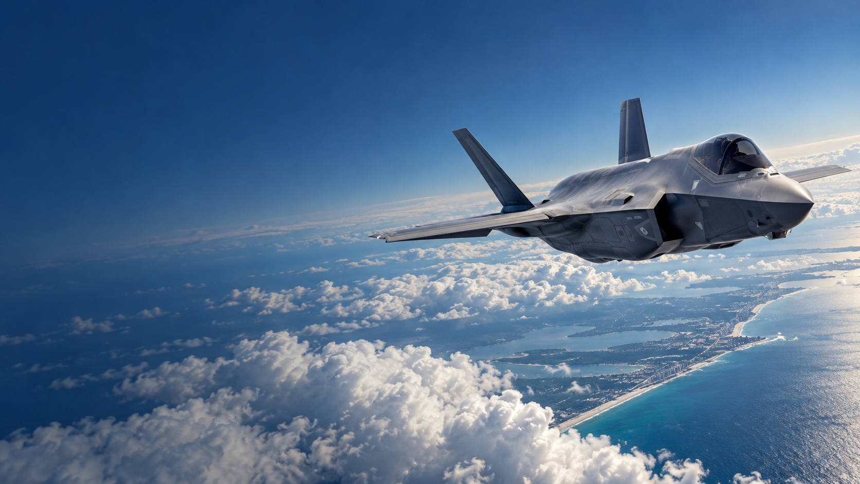 AI-generated illustration of an American F-35-style fighter aircraft