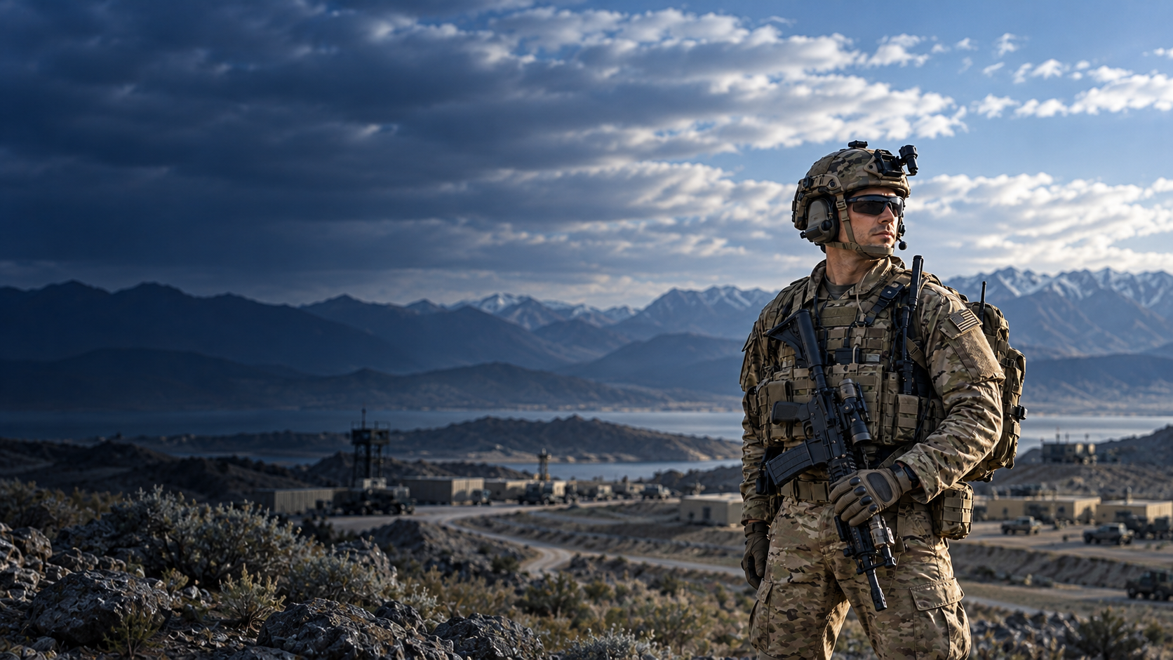 AI-generated illustration of an American service member with full helmet visible